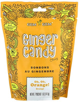 Jayone, Chewy Ginger Candy, Chewy Ginger Candy, Oh, Oh, Orange, 141,8 g (5 oz.)