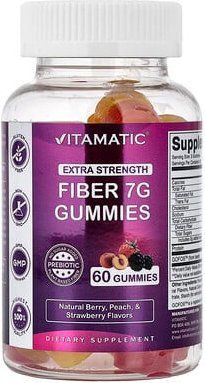 Vitamatic, Fiber Gummies, Ballaststoff-Fruchtgummis, natürliche Beere, Frieden und Erdbeere, 60 Fruchtgummis
