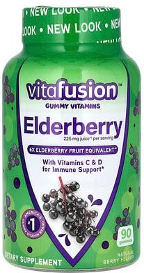 VitaFusion, Holunder, mit Vitamin C und D zur Unterstützung des Immunsystems, natürliche Beere, 90 Fruchtgummis