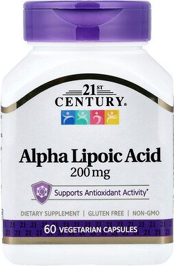 21st Century, Alpha Lipoic Acid, Alpha-Liponsäure, 200 mg, 60 pflanzliche Kapseln
