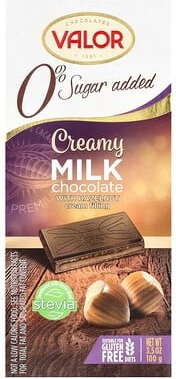 Valor, 0% Zuckerzusatz, cremige Milchschokolade mit Haselnüssen, 100 g (3,5 oz.)