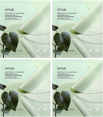Anua, Heartleaf 70 Soothing Collagen Beauty Mask, beruhigende Kollagen-Beauty-Maske, 4 Tuchmasken, je 38 g (1,34 oz.).