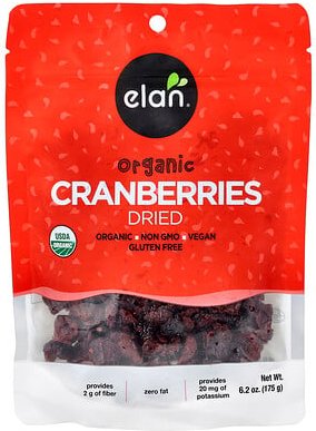 Elan, Organic Dried Cranberries, getrocknete Bio-Cranberrys, 175 g (6,2 oz.)