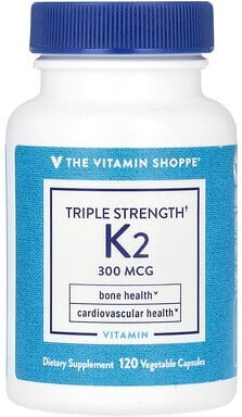 The Vitamin Shoppe, Vitamin K2, Triple Strength, Vitamin K2, dreifache Wirkstärke, 300 mcg, 120 pflanzliche Kapseln