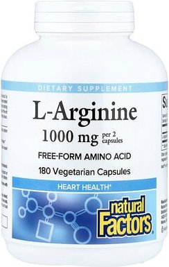 Natural Factors, L-Arginine, L-Arginin, 180 pflanzliche Kapseln (500 mg pro Kapsel)