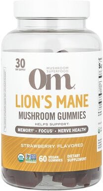 Om Mushrooms, Lion‘s Mane Mushroom Gummies, Löwenmähne-Pilz-Fruchtgummis, Erdbeere, 60 vegane Fruchtgummis (0,5 g pro Fr...