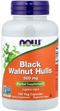 NOW Foods, Black Walnut Hulls, Schwarznussschalen, 500 mg, 100 vegetarische Kapseln