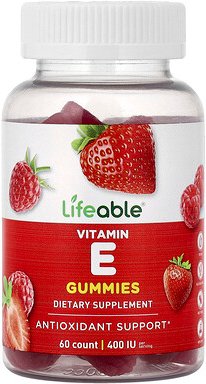 Lifeable, Vitamin E Gummies, Fruchtgummis mit Vitamin E, Beere, 60 Fruchtgummis (60 mg pro Fruchtgummi)