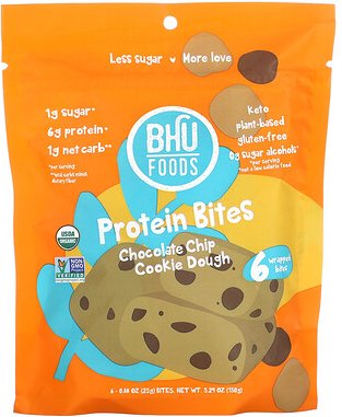 BHU Foods, Protein Bites, Chocolate Chip Cookie Dough, Schokoladenkeks-Teig, 6 Bites, je 25 g (0,88 oz.)