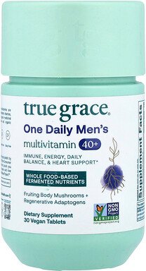 True Grace, One Daily Men's Multivitamin 40+, Multivitamin für Männer ab 40, 30 vegane Tabletten