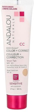 Thumbnail - Andalou Naturals, 1000 Roses®, Color + Correct, 1000 Roses®, empfindlich, LSF 30, transparente Bräune, 58 ml (2 fl. oz.)