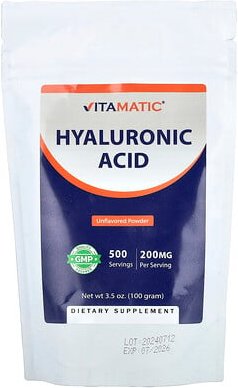 Thumbnail - Vitamatic, Hyaluronic Acid Powder, Unflavored, Hyaluronsäure-Pulver, geschmacksneutral, 100 g (3,5 oz.)