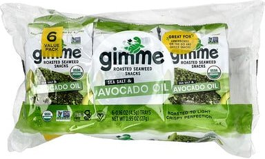 gimMe, Roasted Seaweed Snacks, geröstete Algen-Snacks, Meersalz und Avocado-Öl, 6er-Pack, je 4,5 g (0,16 oz.)