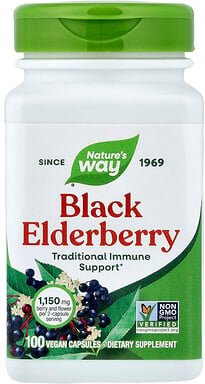 Nature's Way, Black Elderberry, Schwarzer Holunder, 100 vegane Kapseln (575 mg pro Kapsel)