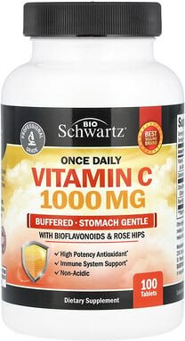 BioSchwartz, Once Daily Vitamin C, gepuffertes, magenschonendes Vitamin C mit Bioflavonoiden und Hagebutten, 100 Tablett...
