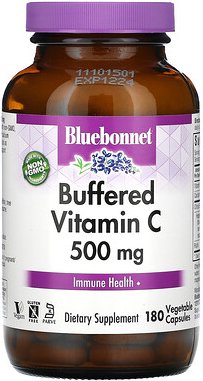 Bluebonnet Nutrition, Gepuffertes Vitamin C, 500 mg, 180 pflanzliche Kapseln