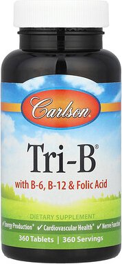Carlson, Tri-B® with B-6, B-12 & Folic Acid, Tri-B® mit B-6, B-12 und Folsäure, 360 Tabletten