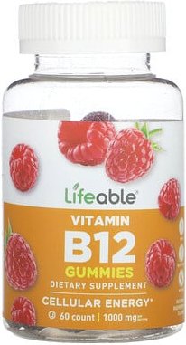 Lifeable, Vitamin B12 Gummies, Fruchtgummis mit Vitamin B12, natürliche Himbeere, 60 Fruchtgummis (500 mg pro Fruchtgumm...