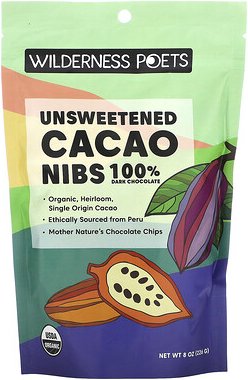 Thumbnail - Wilderness Poets, Organic Unsweetened Cacao Nibs, ungesüßte Bio-Kakaonibs, dunkle Schokolade, 226 g (8 oz.)