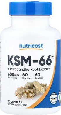 Nutricost, KSM-66®, Ashwagandha-Wurzelextrakt, 60 Kapseln