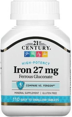 Thumbnail - 21st Century, High-Potency Iron, hochwirksames Eisen, 27 mg, 110 einfach zu schluckende Tabletten