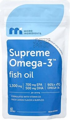 Micro Ingredients, Supreme Omega-3™ Fish Oil, Omega-3-Fischöl, frische Zitrone, 60 Weichkapseln