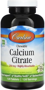 Carlson, Chewable Calcium Citrate, Calciumcitrat-Kautablette, natürliche Vanille, 250 mg, 120 Tabletten