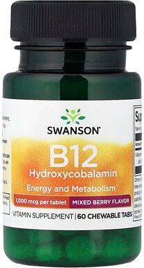 Swanson, B12 Hydroxycobalamin, Beerenmischung, 1.000 mcg, 60 Kautabletten
