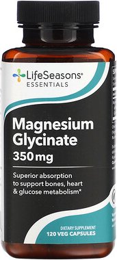 LifeSeasons, Magnesium Glycinate, Magnesiumglycinat, 120 pflanzliche Kapseln (87,5 mg pro Kapsel)