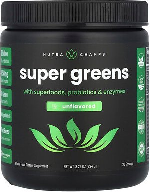 NutraChamps, Super Greens With Superfood, Probiotics & Enzymes, Super Greens mit Superfood, Probiotika und Enzymen, gesc...