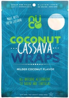 NUCO, Coconut Cassava Wraps, Milde Kokosnuss, 5 Stück, 55 g (1,94 oz.)