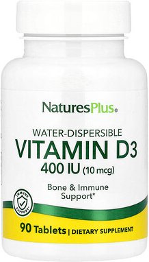 NaturesPlus, Water-Dispersible Vitamin D3, wasserlösliches Vitamin D3, 10 mcg (400 IU), 90 Tabletten