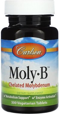 Thumbnail - Carlson, Moly-B™, chelatiertes Molybdän, 300 pflanzliche Tabletten (500 mcg pro Tablette)