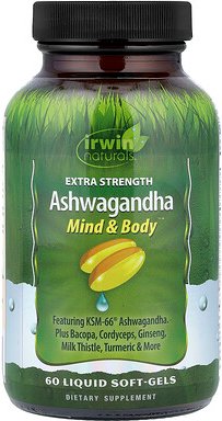 Irwin Naturals, Ashwagandha, 60 mit Flüssigkeit gefüllte Weichkapseln