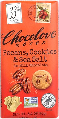 Chocolove, Pecans, Cookies & Sea Salt in Milk Chocolate, Pekannüsse, Kekse und Meersalz in Milchschokolade, 33% Kakao, 9...