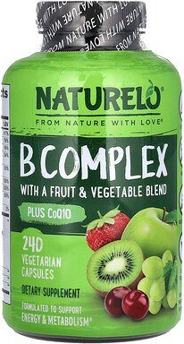 NATURELO, B Complex with a Fruit & Gemüse Blend, B-Komplex mit einer Obst- und Gemüsemischung, plus CoQ10, 240 pflanzlic...