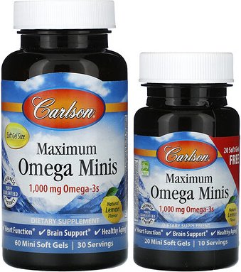 Carlson, Maximum Omega Minis, Omega-Miniaturen, natürlicher Zitronengeschmack, 80 Mini-Weichkapseln (500 mg pro Weichkap...