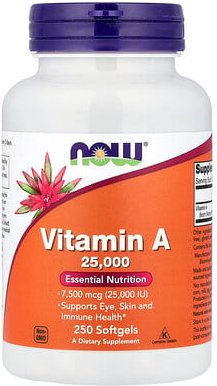 NOW Foods, Vitamin A, 7.500 mcg (25.000 IU), 250 Weichkapseln