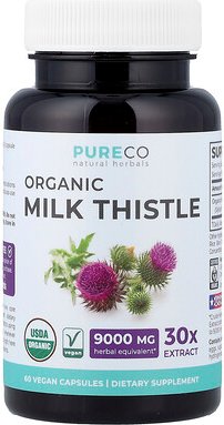 Pure Co., Organic Milk Thistle, Bio-Mariendistel, 300 mg, 60 vegane Kapseln