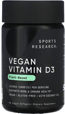 Sports Research, Vegan Vitamin D3, veganes Vitamin D3, 125 mcg (5.000 IU), 60 vegetarische Weichkapseln
