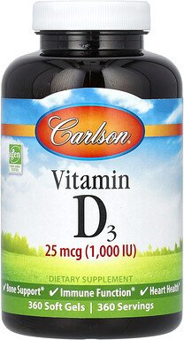 Thumbnail - Carlson, Vitamin D3, 25 mcg (1.000 IU), 360 Weichkapseln