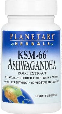Planetary Herbals, KSM-66® Ashwagandha Root Extract, Ashwagandha-Wurzelextrakt, 60 pflanzliche Kapseln (300 mg pro Kapse...