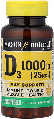 Mason Natural, Vitamin D3, 25 mcg (1.000 IU), 120 Weichkapseln