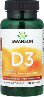 Thumbnail - Swanson, Vitamin D3, hochwirksames Vitamin D3, 125 mcg (5.000 IU), 250 Weichkapseln