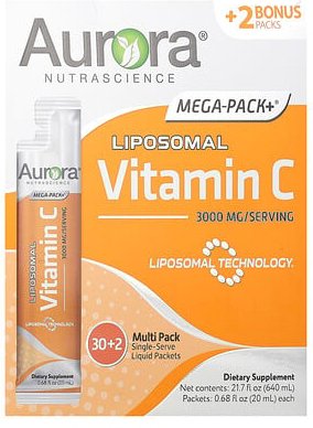 Aurora Nutrascience, Mega-Pack+ Liposomal Vitamin C, liposomales Vitamin C, 3.000 mg, 32 Päckchen, je 20 ml (0,68 fl. oz...