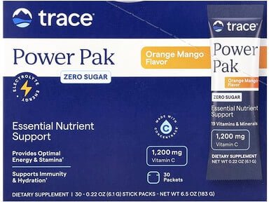 Thumbnail - Trace, Power Pak, Zero Sugar, Energiepaket ohne Zucker, Orange-Mango, 30 Päckchen, je 6,1 g (0,22 oz.).