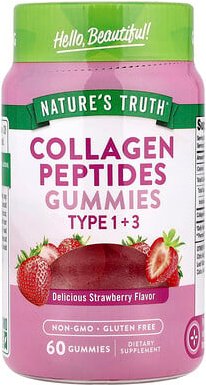 Thumbnail - Nature's Truth, Collagen Peptides Gummies, Kollagenpeptid-Fruchtgummis, Typ 1 + 3, köstliche Erdbeere, 60 Fruchtgummis