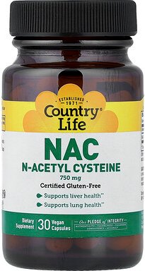 Country Life, NAC, N-Acetylcystein, 750 mg, 30 vegane Kapseln