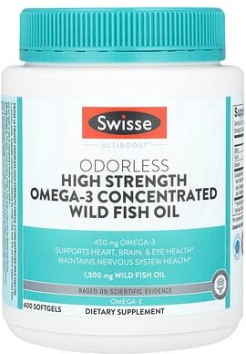 Swisse, Ultiboost®, geruchloses, hochwirksames Omega-3-Konzentrat aus Wildfischöl, 1.500 mg, 400 Weichkapseln