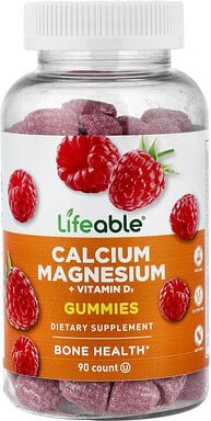 Lifeable, Calcium Magnesium + Vitamin D3 Gummies, Himbeere, 90 Fruchtgummis